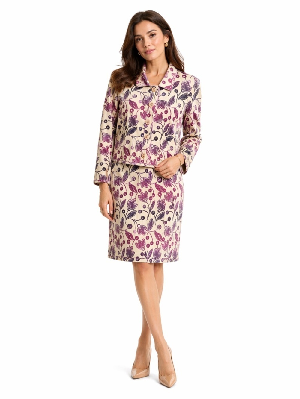 Authentic Vintage Salvatore Ferragamo Classic Floral Jacket and Skirt Suit 14
